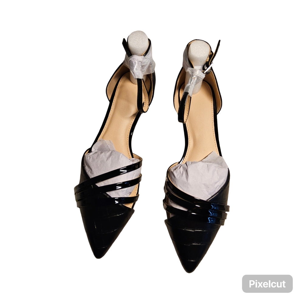 NWOT Size 7.5 Black Flats with Ankle Strap $ pointed Toe - Picture 5 of 7